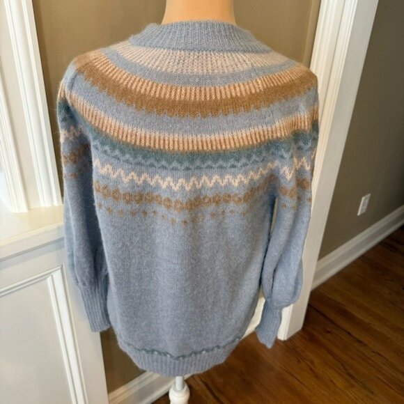 J.Crew Fair Isle Yoke Sweater XXS Blue Alpaca Wool Nordic Puff Sleeve BD152 - Picture 4 of 13